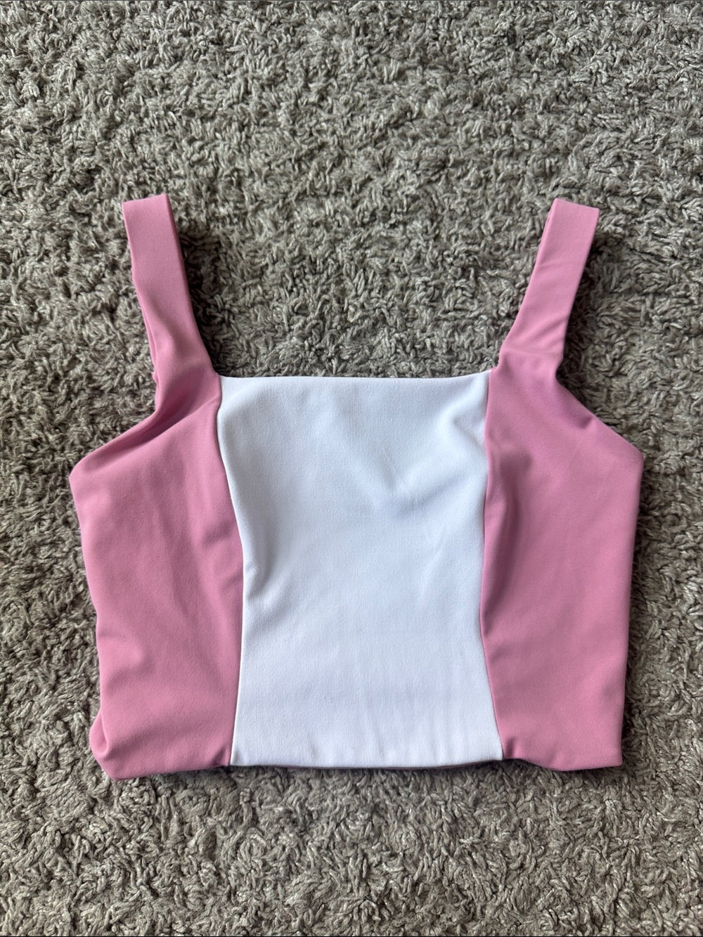 Women’s Pink and White Colorblock Cropped Tank Top
